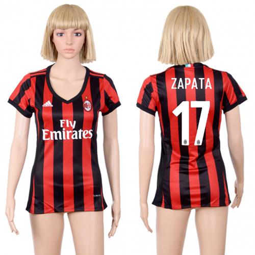 Women's AC Milan #17 Zapata Home Soccer Club Jersey